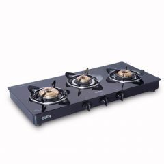 Glen 1033 Glass Cooktop 3 Brass Burner with Stainless Steel Drip Tray (Black)