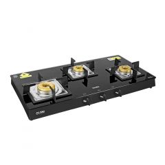 Glen 3 Burner Glass Black Cooktop 1038 SQ BL Forged Brass Burners