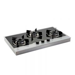 Glen 3 Burner Glass Hob 1073 IN BW with Stainless Steel Frame