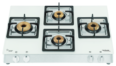 Hindware LORENZO RH WHITE 4B Brass Burners Glass Cooktop